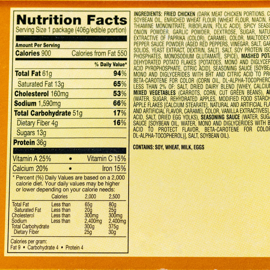 Zoomed in detailed nutritional facts on label