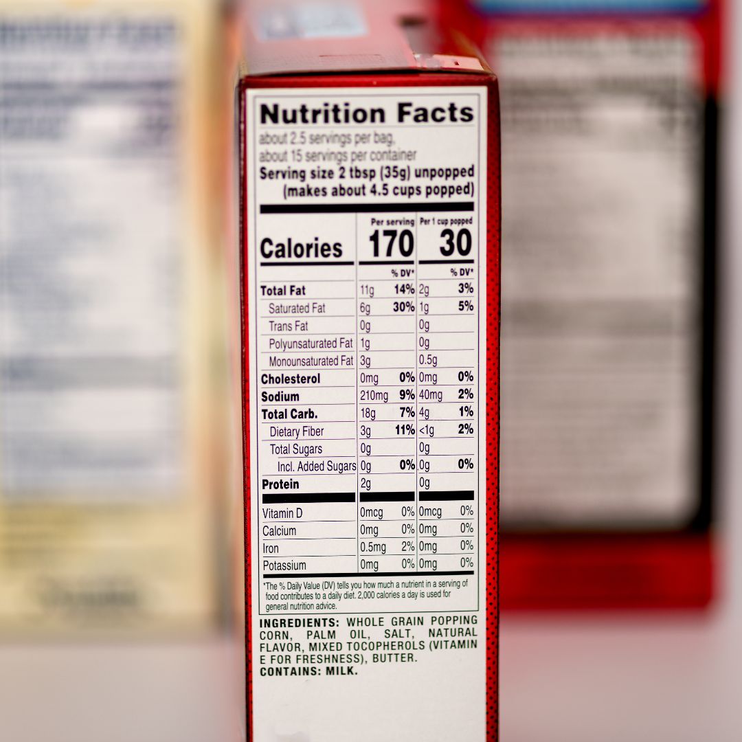 Product box pulled close to see nutrition label
