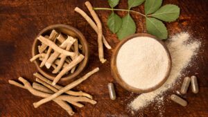 Ashwagandha in whole, supplement, and powder forms