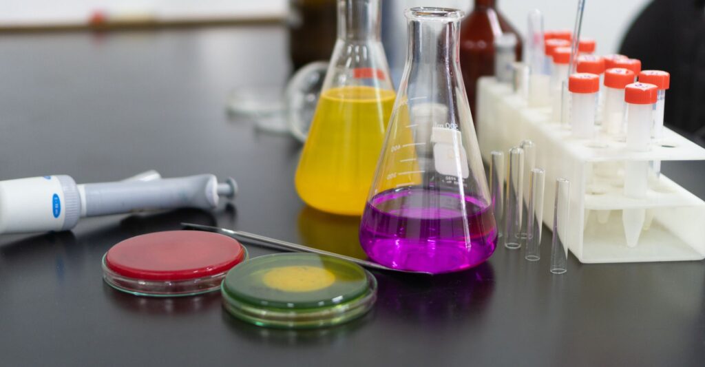 Substances being tested in a lab.