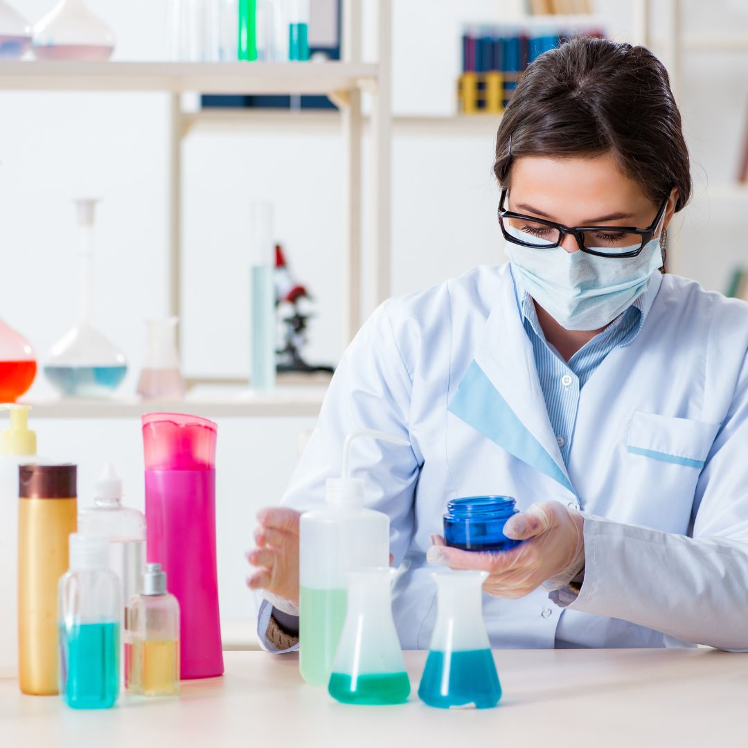 Woman testing cosmetic products.